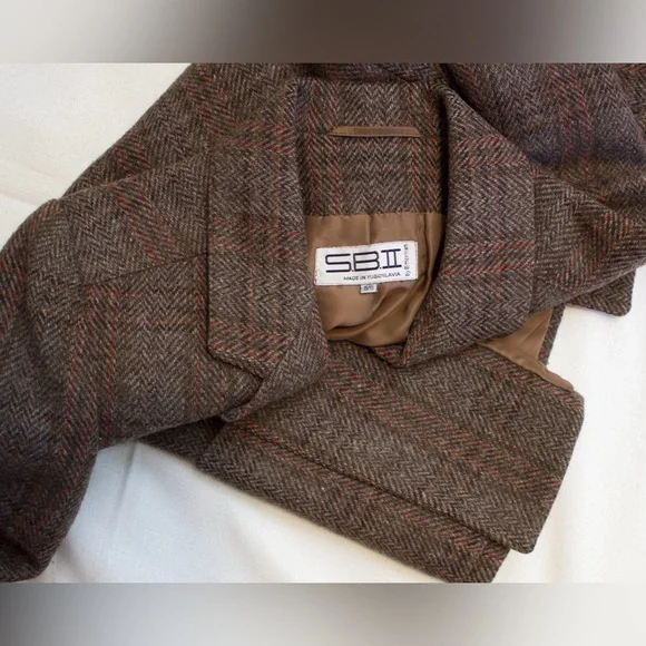 Vintage 80s S.B. II By Bitterman Women's Wool Plaid & Herringbone Blazer Jacket - Picture 7 of 11